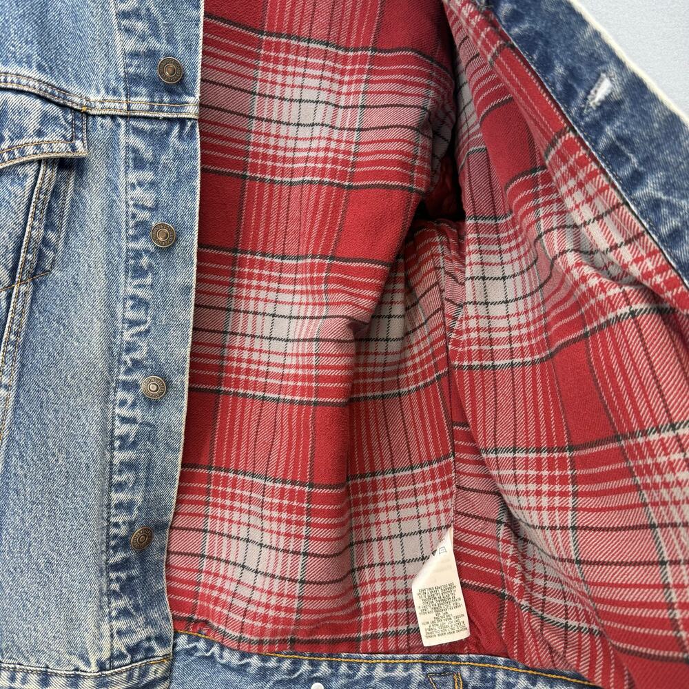 Levi's Signature Denim Jacket Men's L Standard Trucker Flannel Lined Vintage VTG - Picture 3 of 13